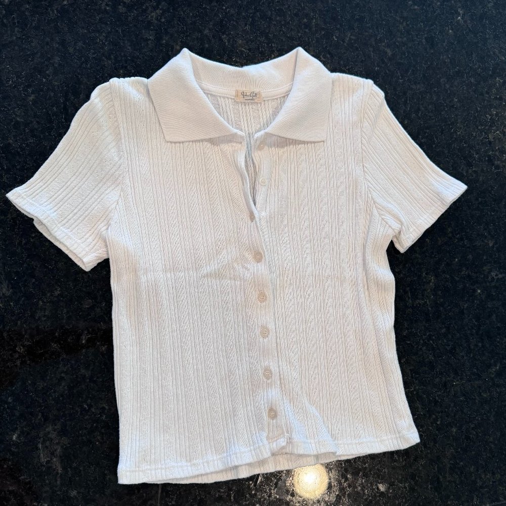 John Galt Brandy Melville Ivory Eyelet Polo